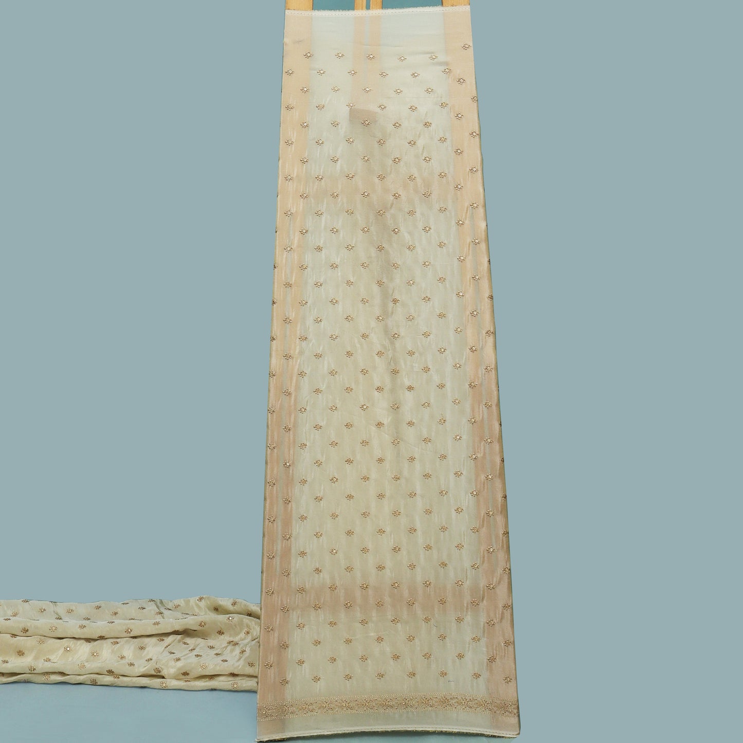 Beige Color Tissue Booti Embroidery Fabric