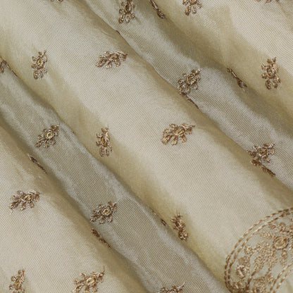 Beige Color Tissue Booti Embroidery Fabric