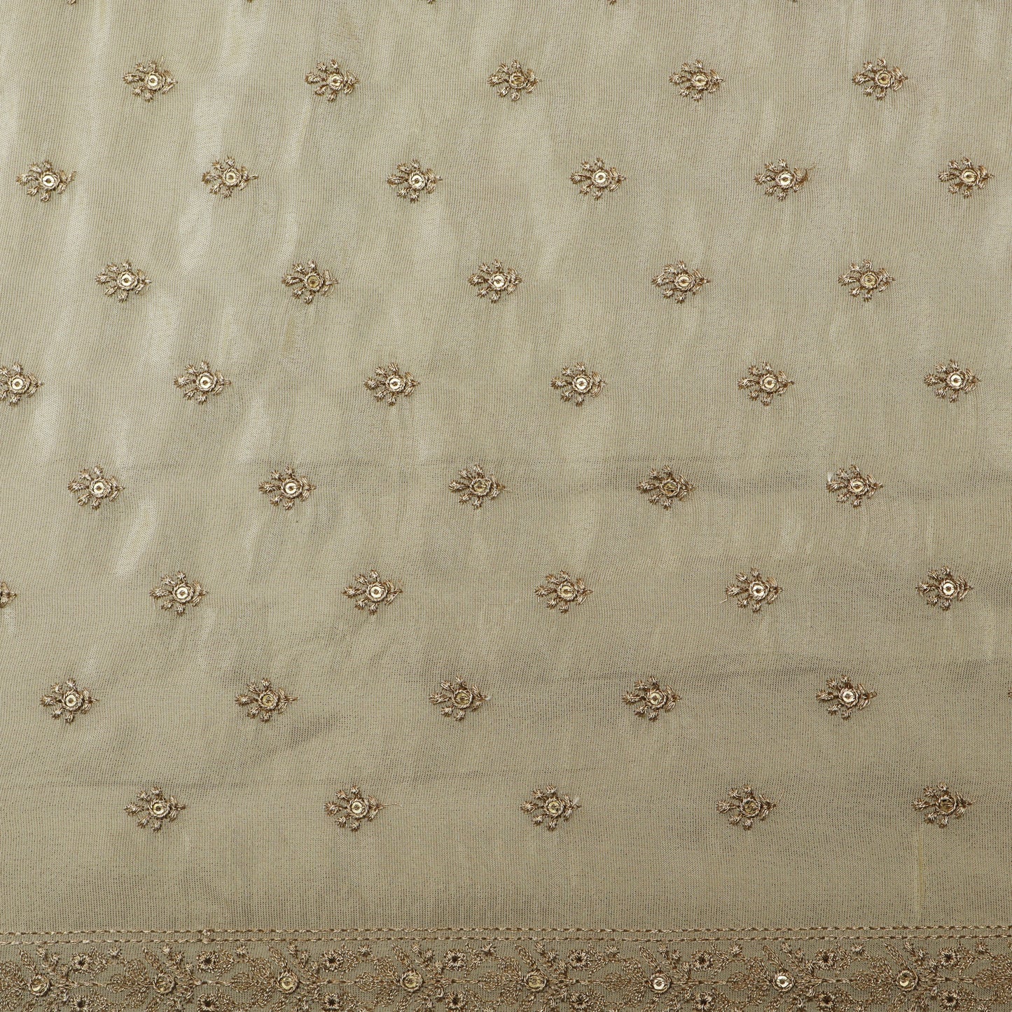 Beige Color Tissue Booti Embroidery Fabric