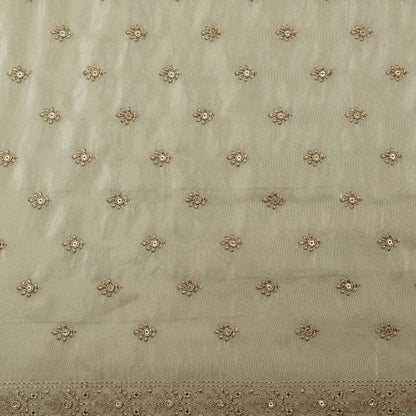 Beige Color Tissue Booti Embroidery Fabric