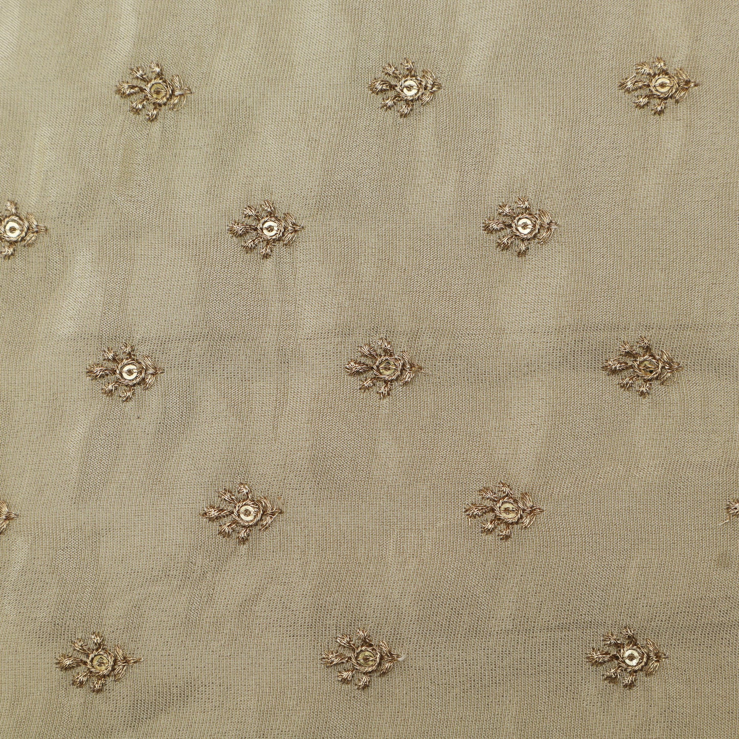 Beige Color Tissue Booti Embroidery Fabric