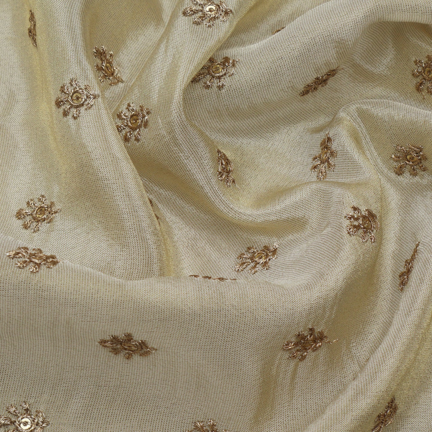 Beige Color Tissue Booti Embroidery Fabric