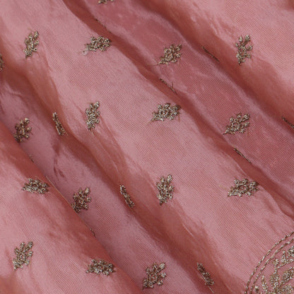 Gajri Color Tissue Booti Embroidery Fabric