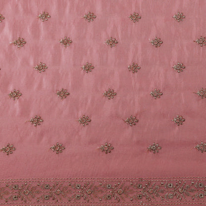 Gajri Color Tissue Booti Embroidery Fabric