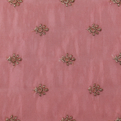 Gajri Color Tissue Booti Embroidery Fabric