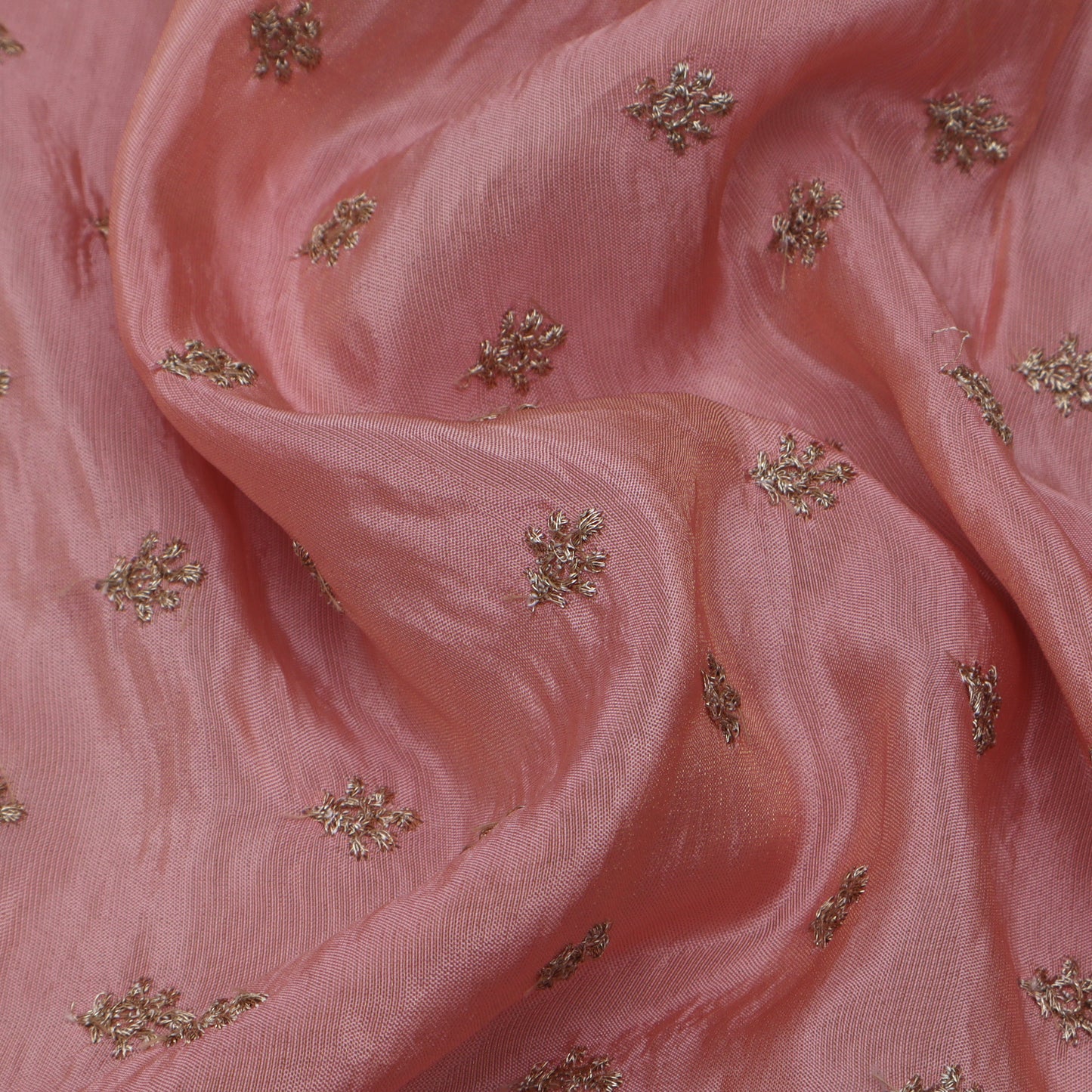 Gajri Color Tissue Booti Embroidery Fabric