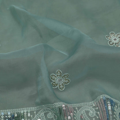 Sea Green Color Organza Embroidery Fabric