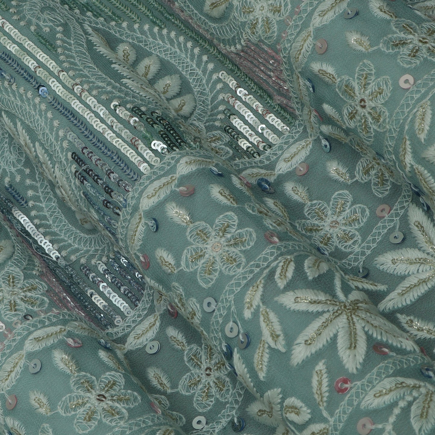 Sea Green Color Georgette Embroidery Fabric