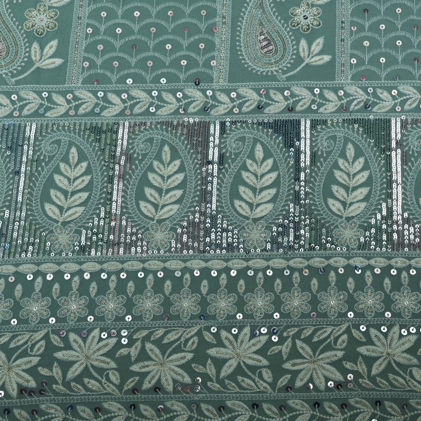 Sea Green Color Georgette Embroidery Fabric