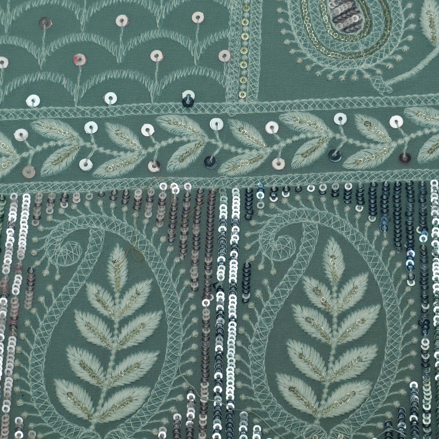 Sea Green Color Georgette Embroidery Fabric