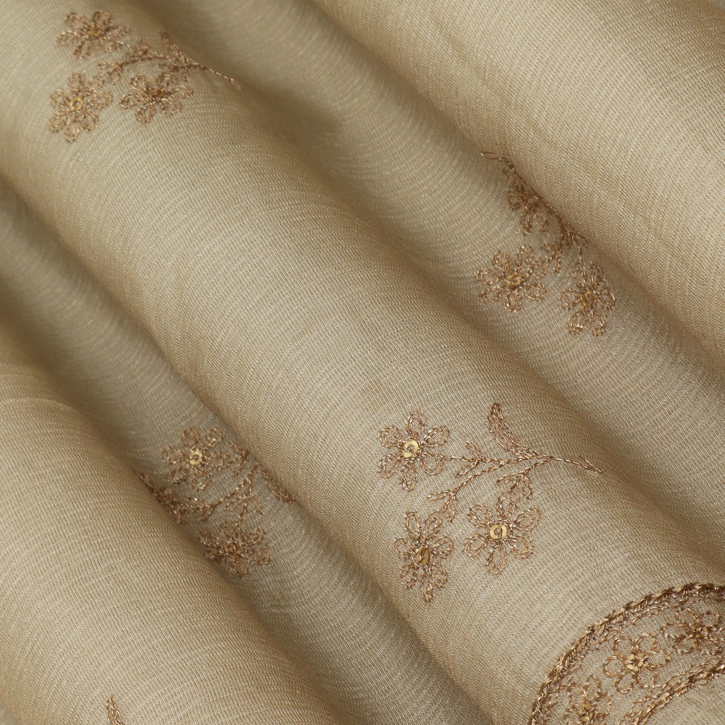 Beige Color Tissue Booti Embroidery Fabric