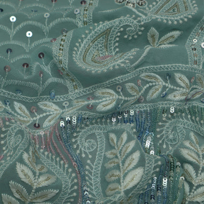 Sea Green Color Georgette Embroidery Fabric