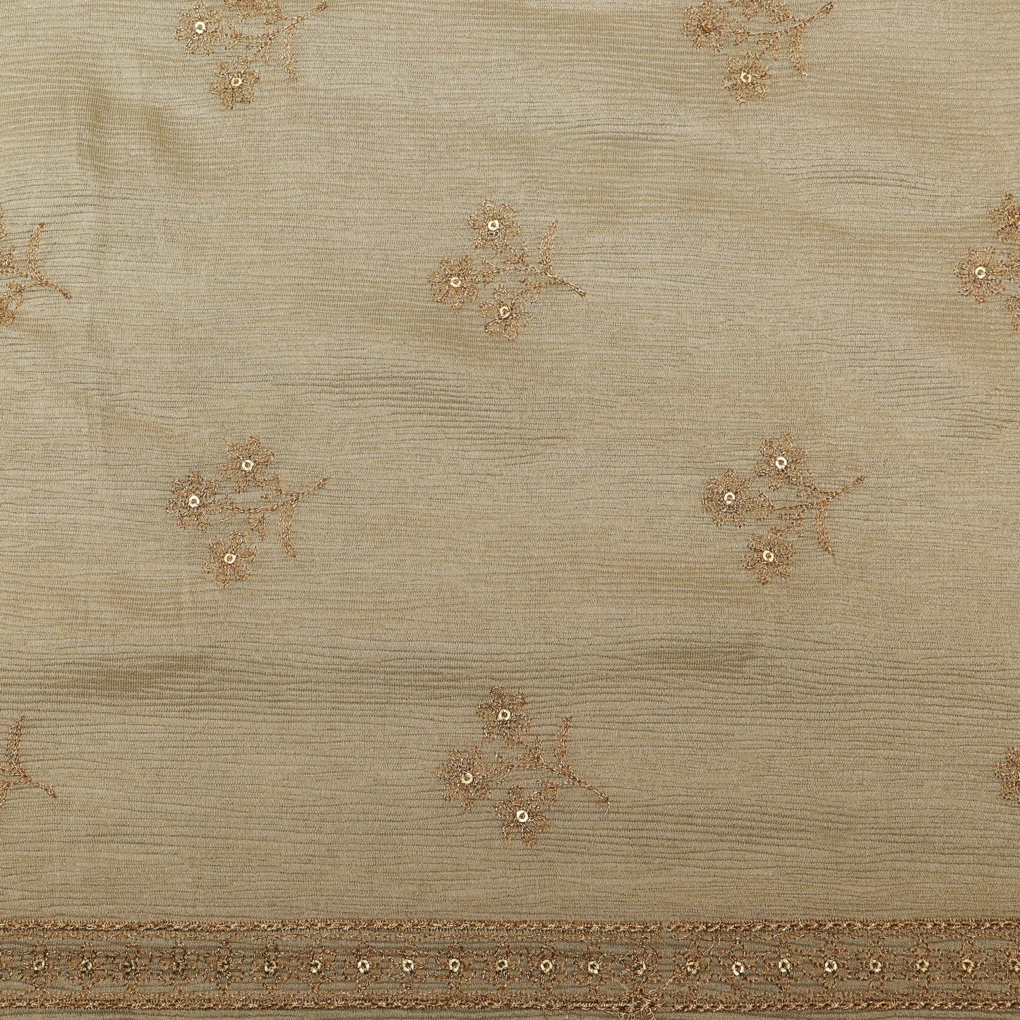 Beige Color Tissue Booti Embroidery Fabric