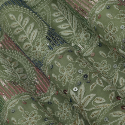 Pista Green Color Georgette Embroidery Fabric