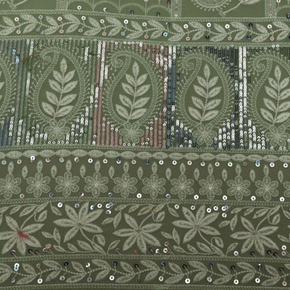 Pista Green Color Georgette Embroidery Fabric