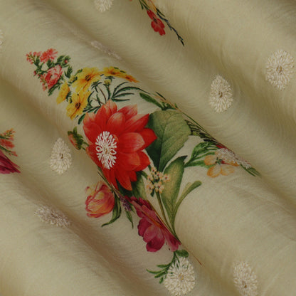 Colored Color Mulmul Embroidery Fabric