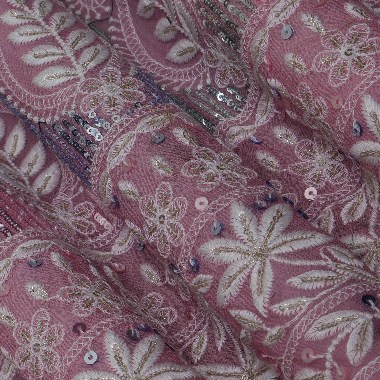 Pink Color Georgette Embroidery Fabric