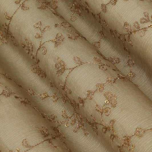 Beige Color Tissue Embroidery Fabric