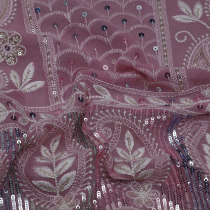 Pink Color Georgette Embroidery Fabric