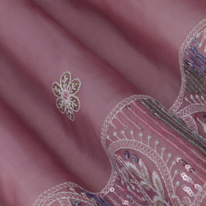 Pink Color Organza Embroidery Fabric