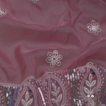 Pink Color Organza Embroidery Fabric