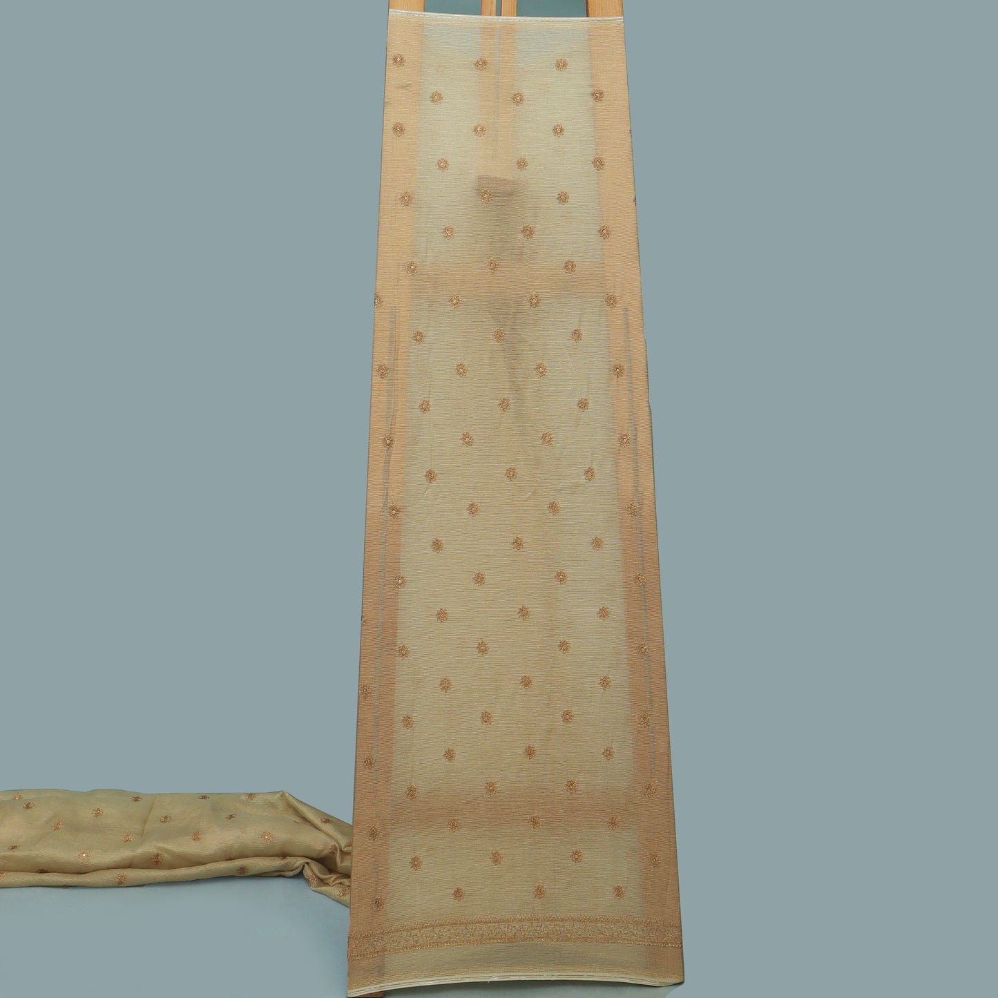 Beige Color Tissue Booti Embroidery Fabric