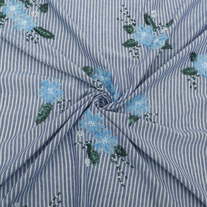 Cotton Stripe Linen Embroidery Fabric