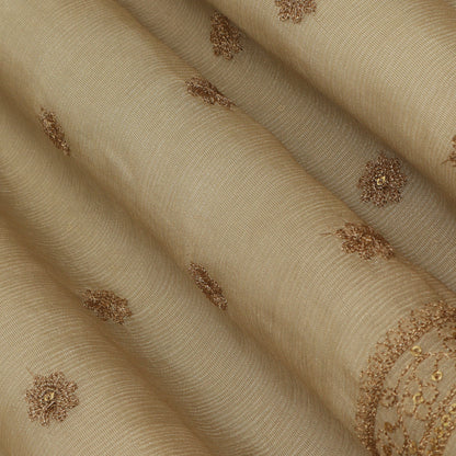 Beige Color Tissue Booti Embroidery Fabric