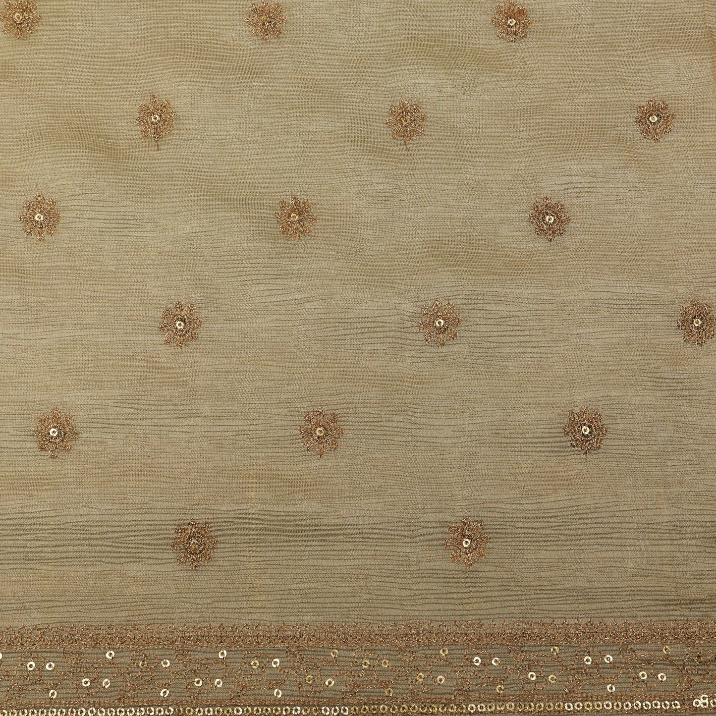 Beige Color Tissue Booti Embroidery Fabric