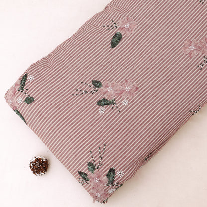Pink Cotton Stripe Embroidery Fabric