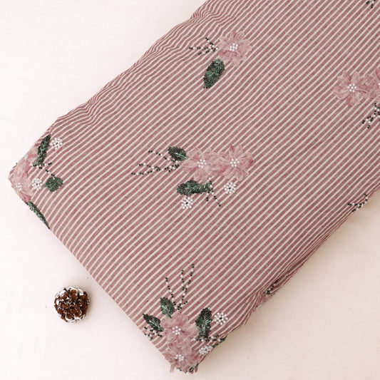 Pink Cotton Stripe Embroidery Fabric