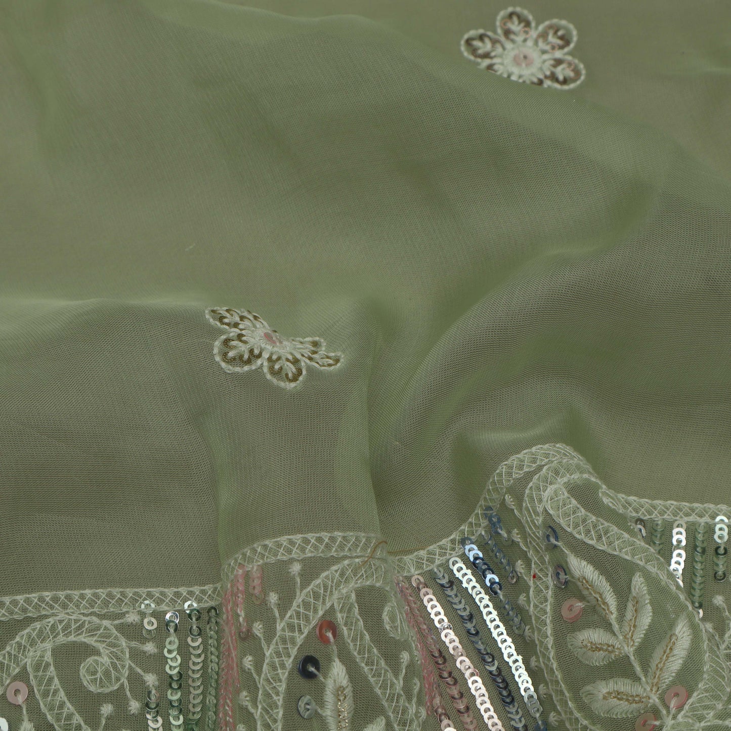 Pista Green Color Organza Embroidery Fabric