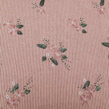 Pink Cotton Stripe Embroidery Fabric