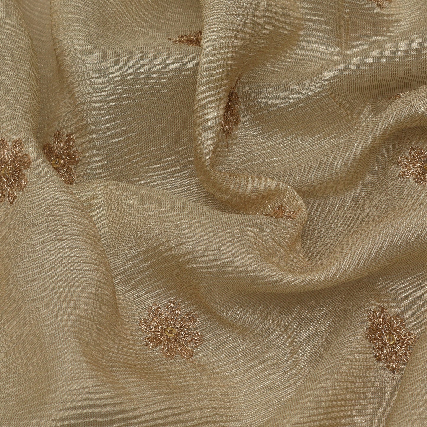 Beige Color Tissue Booti Embroidery Fabric