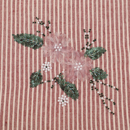 Pink Cotton Stripe Embroidery Fabric