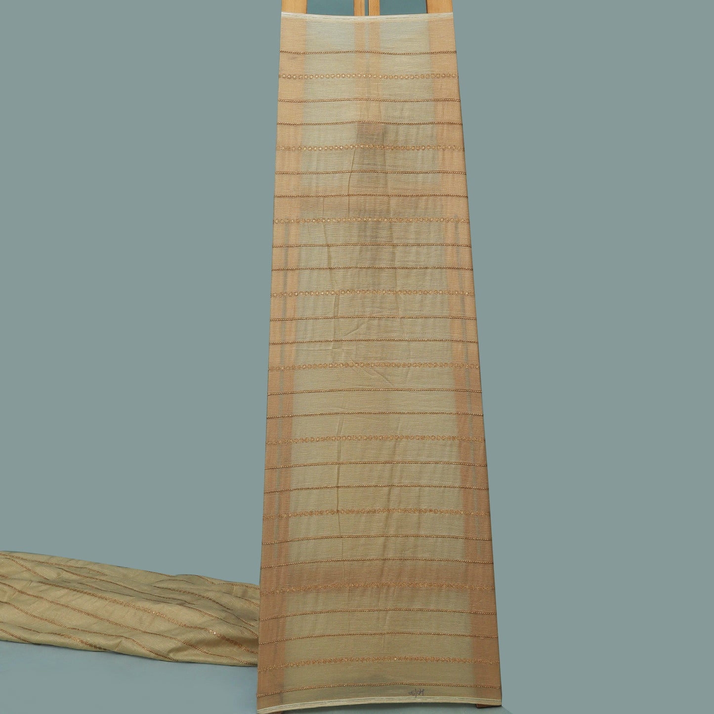 Beige Color Tissue Stripe Embroidery Fabric