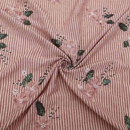 Pink Cotton Stripe Embroidery Fabric