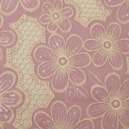 Decorative pattern with flowers and geometric shapes on a pink background