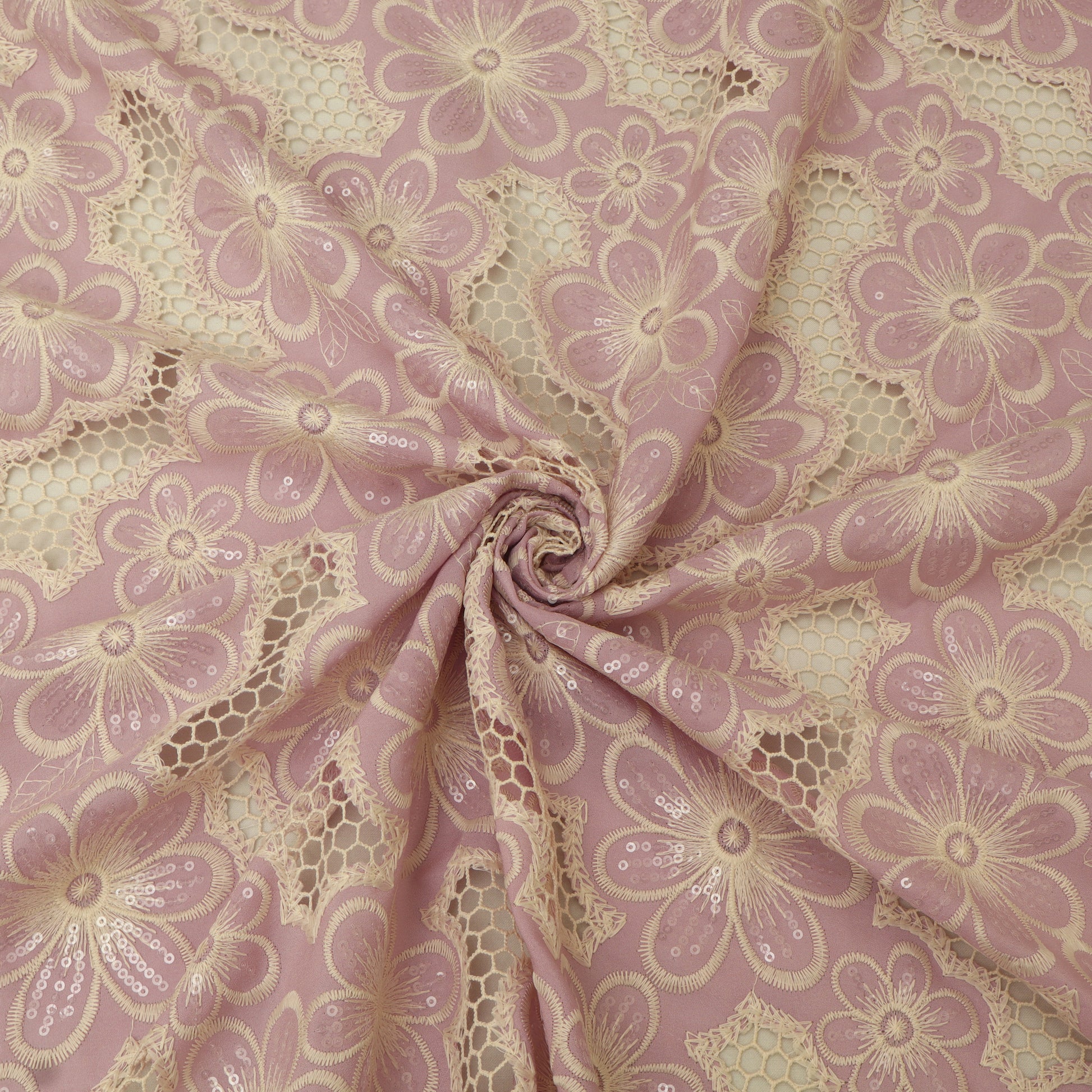 Pink floral lace fabric with a subtle pattern