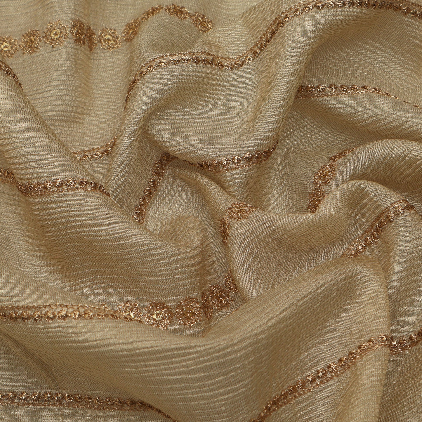 Beige Color Tissue Stripe Embroidery Fabric