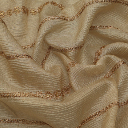 Beige Color Tissue Stripe Embroidery Fabric