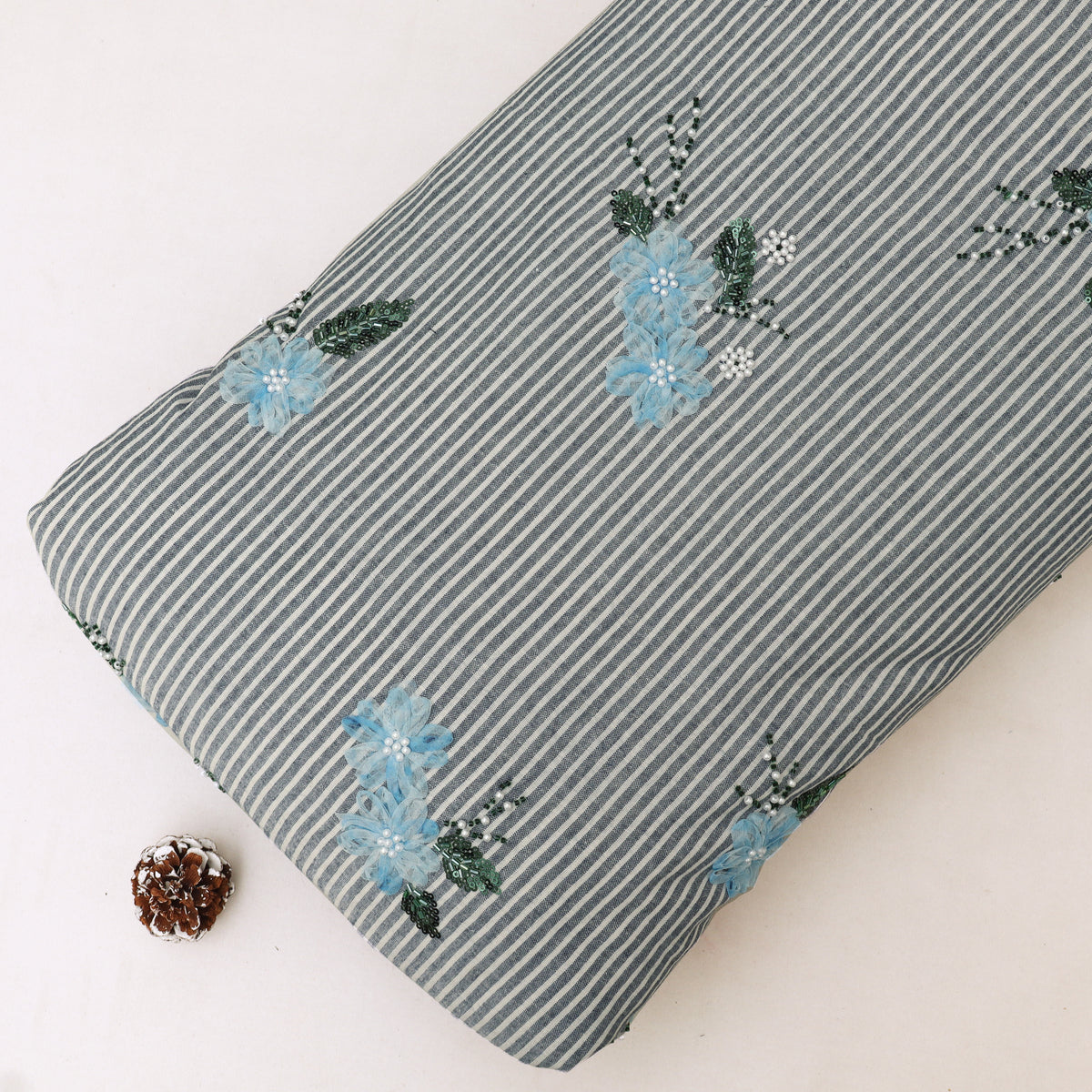 Cotton Stripe Linen Embroidery Fabric
