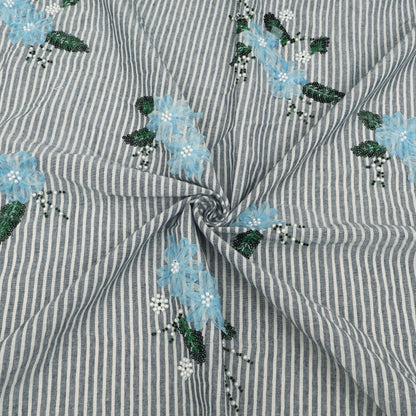Cotton Stripe Linen Embroidery Fabric