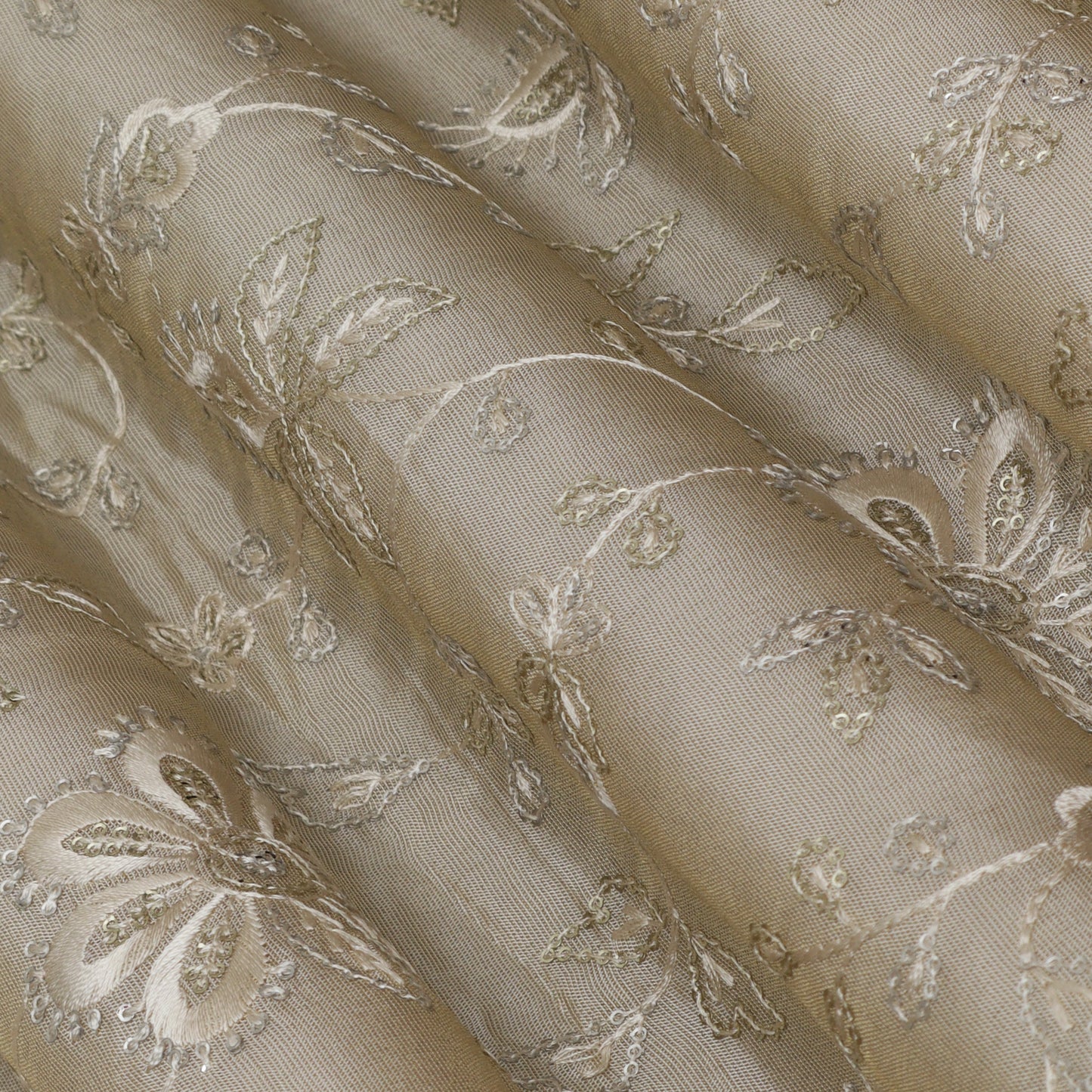 Beige Color Tissue Embroidery Fabric
