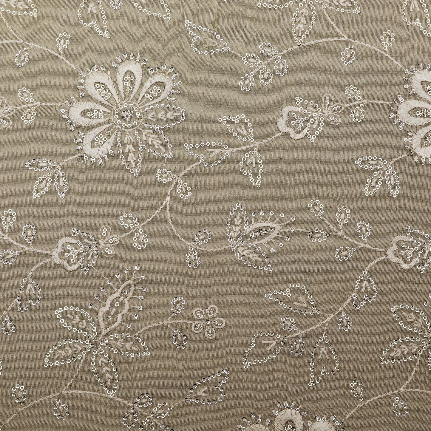 Beige Color Tissue Embroidery Fabric