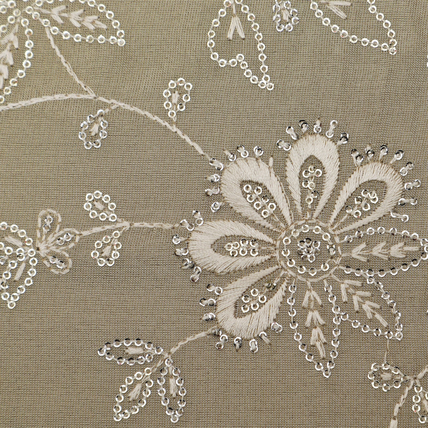 Beige Color Tissue Embroidery Fabric
