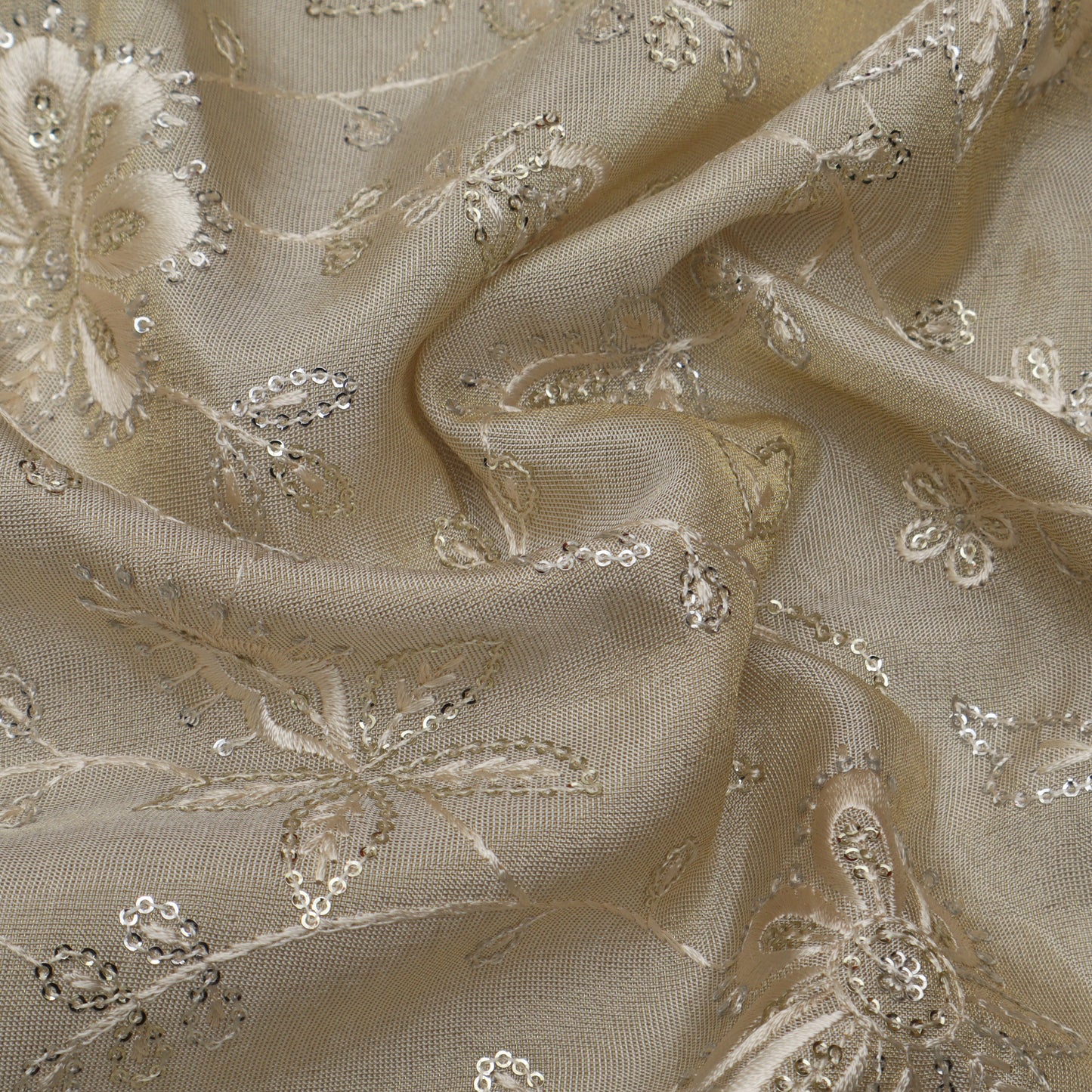 Beige Color Tissue Embroidery Fabric