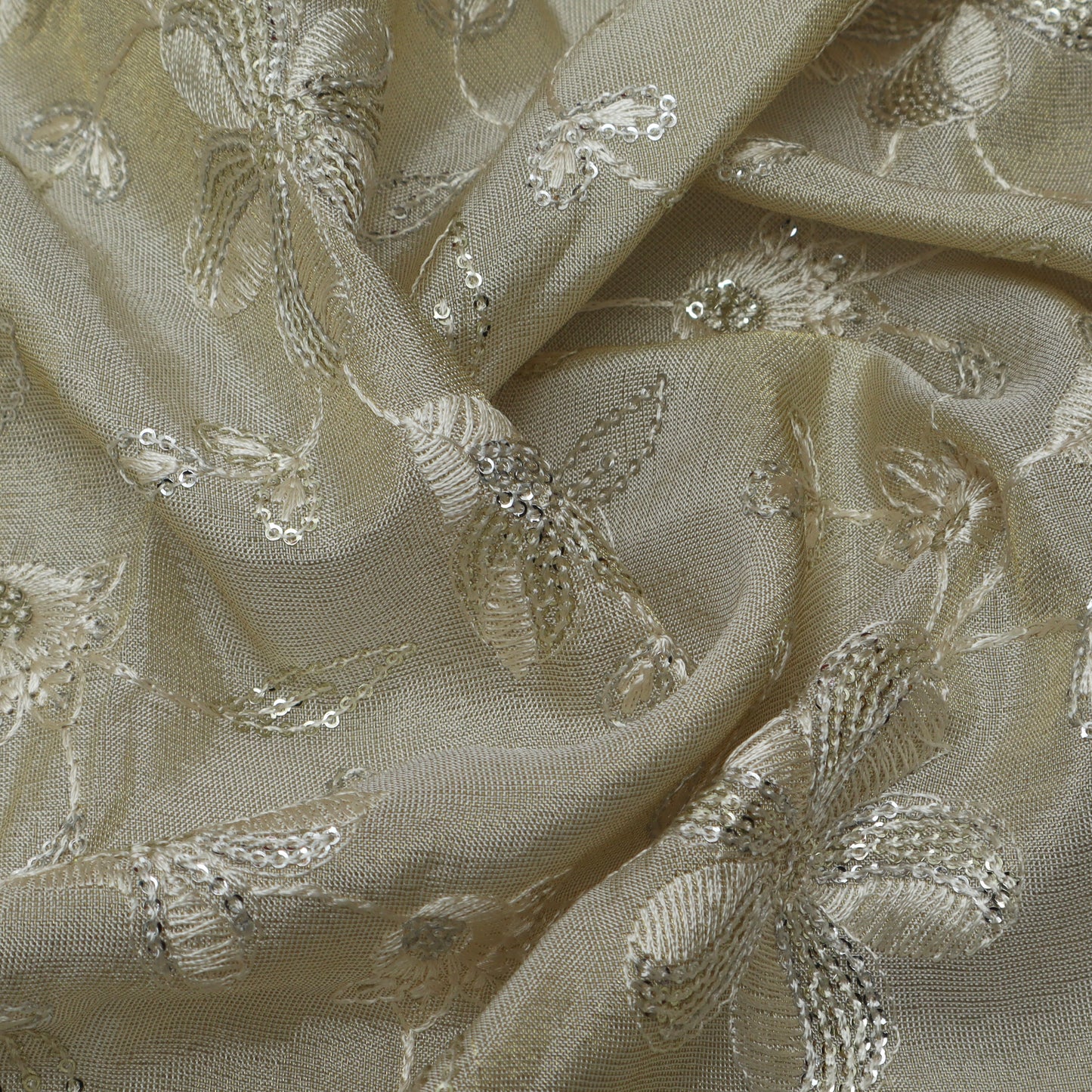 Beige Color Tissue Embroidery Fabric