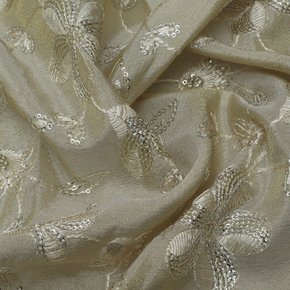 Beige Color Tissue Embroidery Fabric