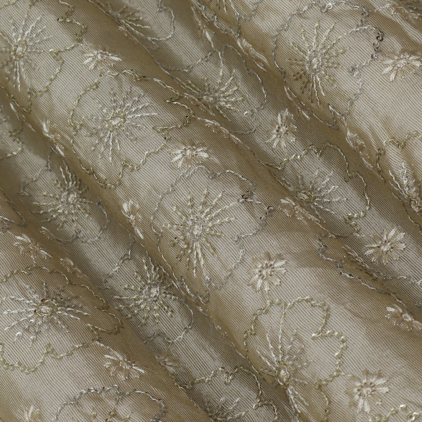 Beige Color Tissue Embroidery Fabric